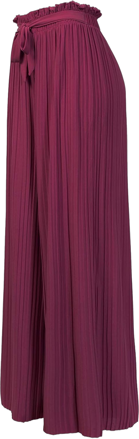 Design by Olivia Women's Ribbon Tie Chiffon Loose Pleated Wide Leg Palazzo Pants Small Burgundy