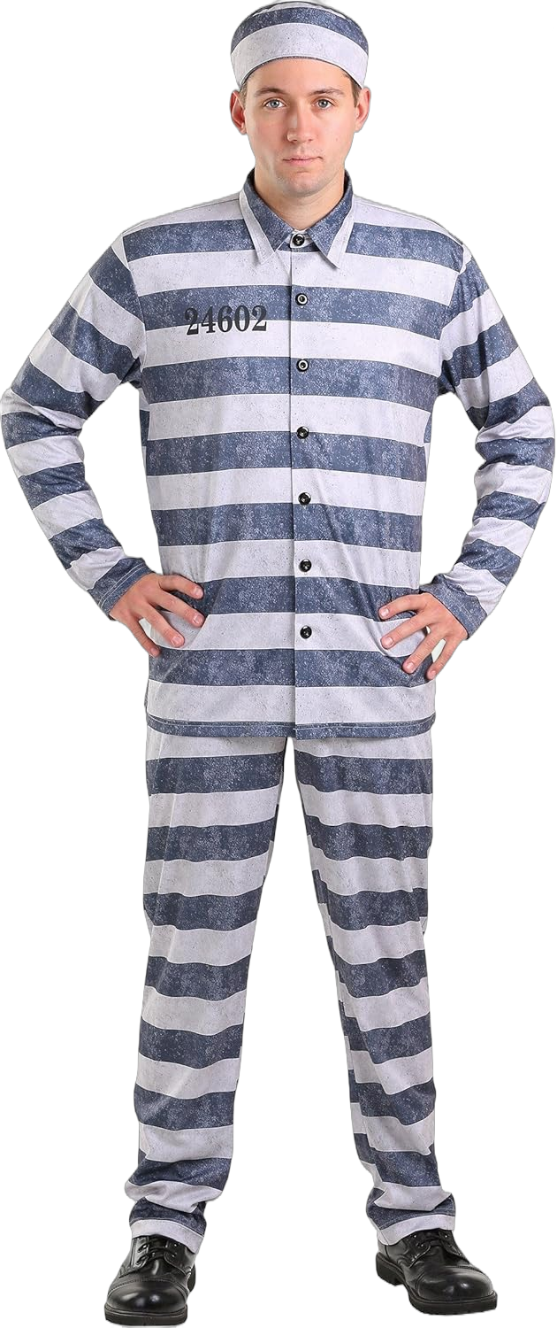 Men's Vintage Prisoner Costume - Striped Shirt, Pants, and Hat Set X-Large Costume