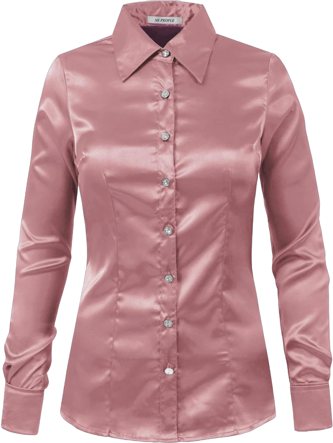 NE PEOPLE Womens Light Weight Long Cuff Sleeve Button Down Satin Shirt (S-3XL) XX-Large Pink