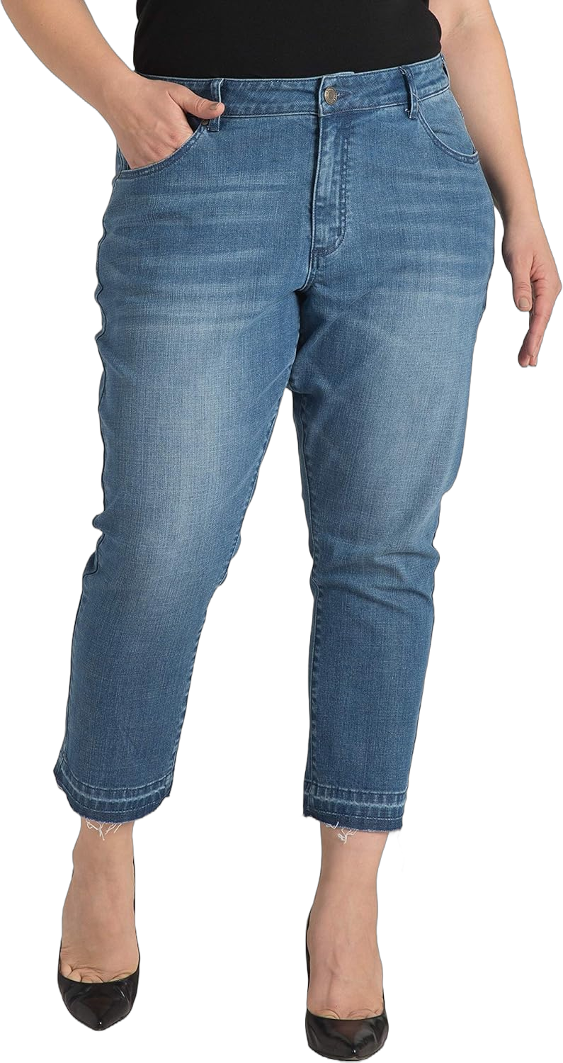 Standards & Practices Women's Plus Size Ankle Jeans with Cropped and Frayed Edges 14 Plus 3164nyblue