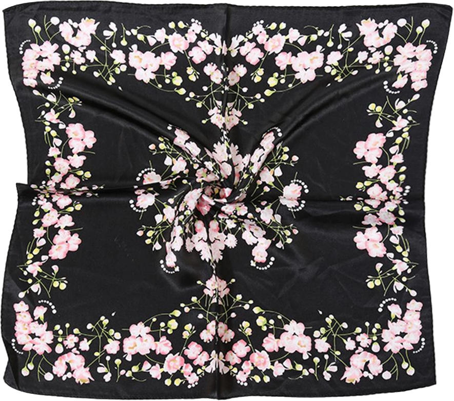 Allegra K Women's 100% Silk Floral Graphic Print Square Scarf Head Scarves Kerchief Neckerchief 21.6" X 21.6" Black Lyonia Ovalifolia