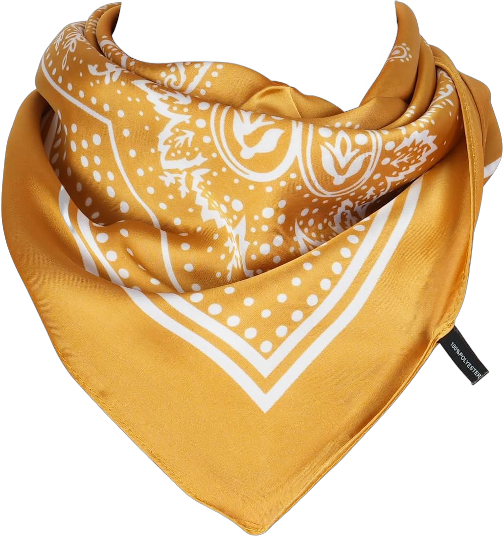 27.5 Inches Satin Head Scarf -Hair Scarf Silk Head Scarf Silk Bandana Silk Hair Wrap Neck Scarf for Women Men Pace - Yellow