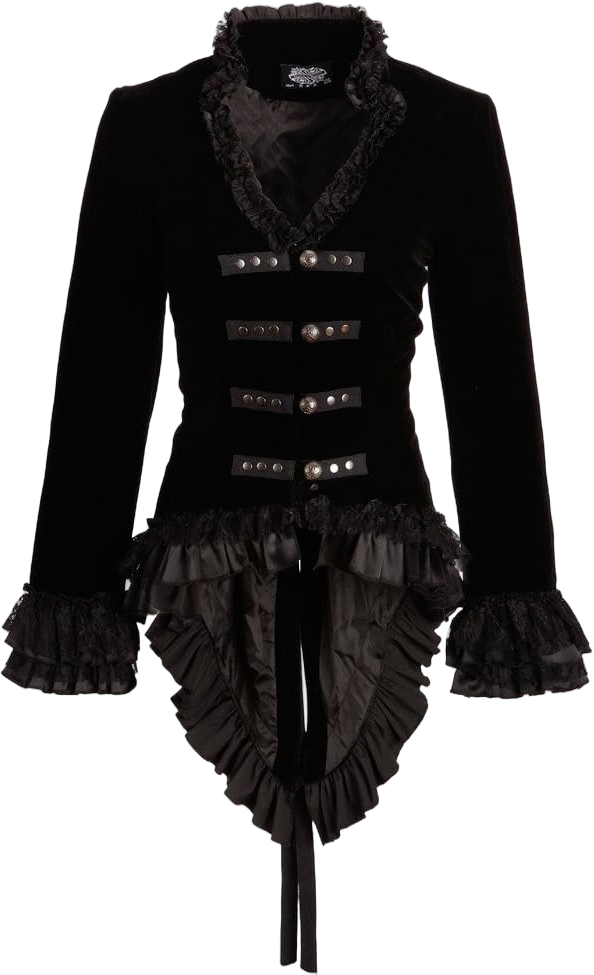 Pretty Attitude Womens Black Velvet Victorian Steampunk Tail Jacket with Back Lacing