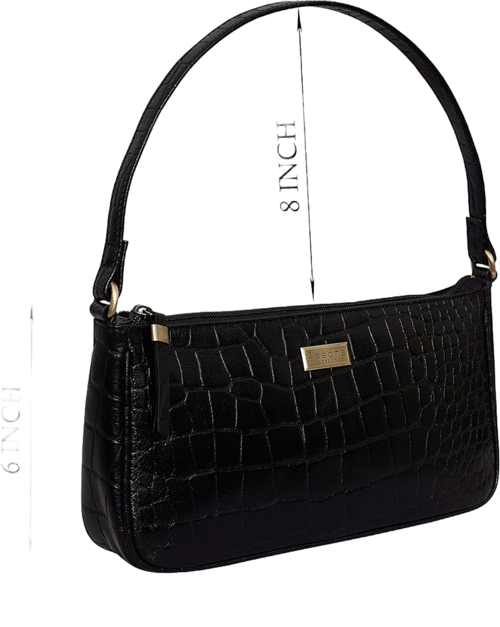 Leather Shoulder Bag for Women - Retro Classic Clutch Real Leather Croc Print Tote Small Purse Handbag with Zipper Closure Black