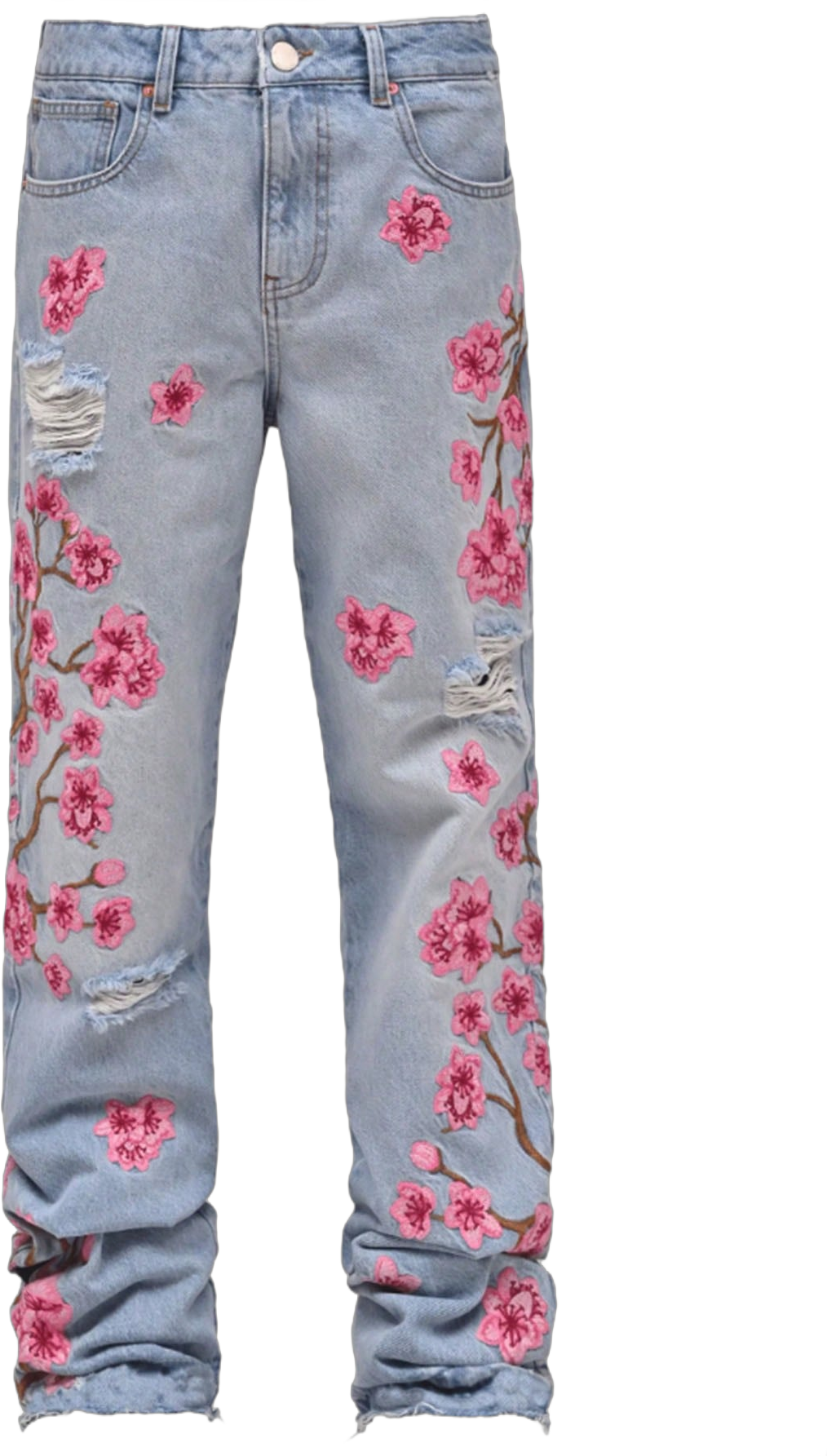 ROMWE Men Fashion Floral Print Ripped Jeans