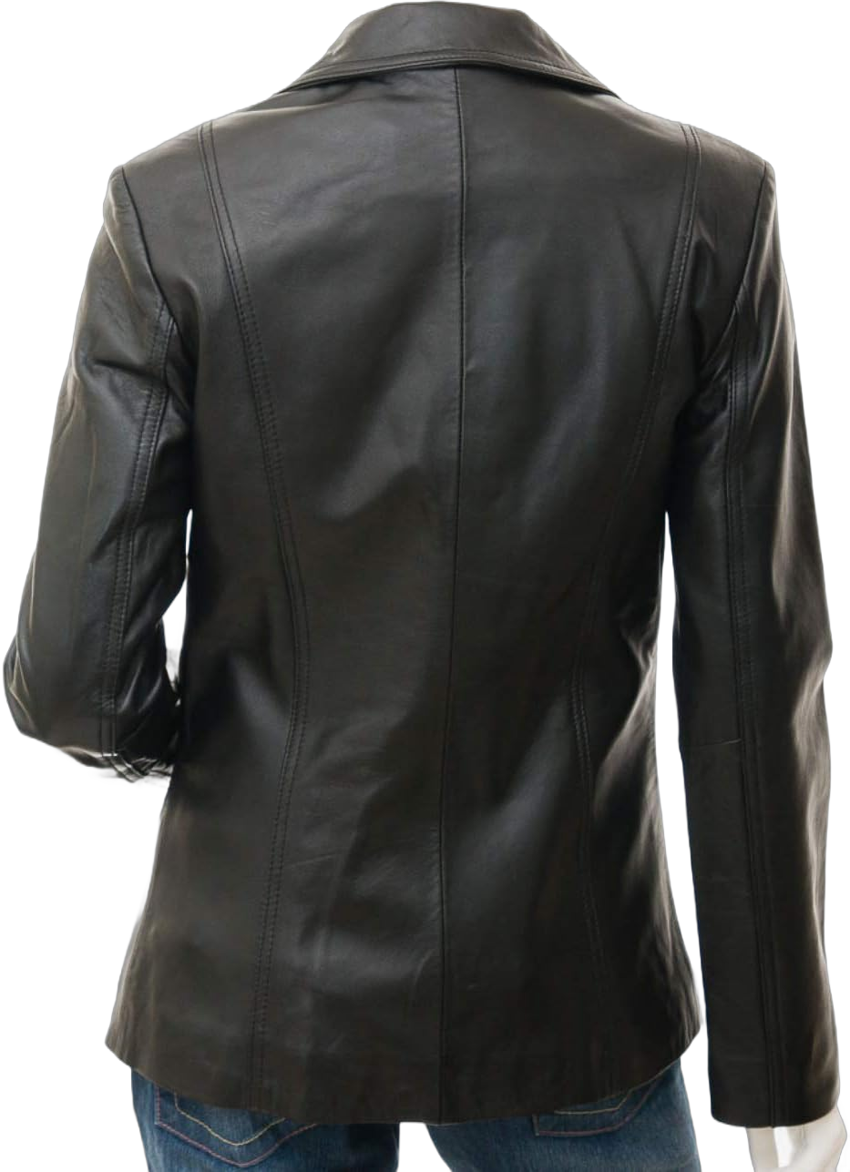 Lambskin Leather Blazer for Women Black Leather Blazer Jacket X-Small