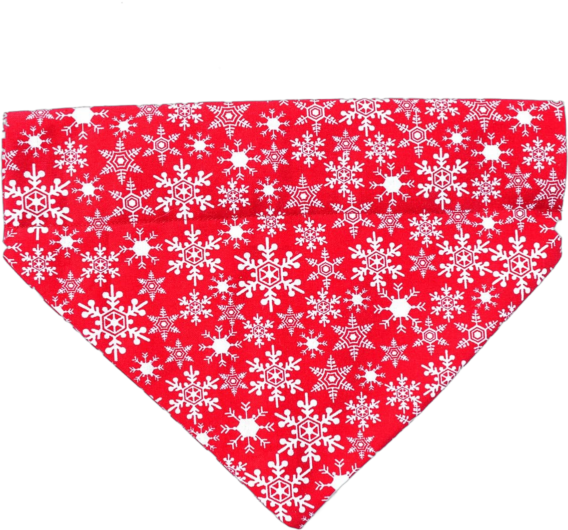 Christmas Dog Bandana,Snowflakes, over the collar slip on bandana, washable dog bibs, neckerchief, scarf for cat, dog scarf holiday bandana winter, red