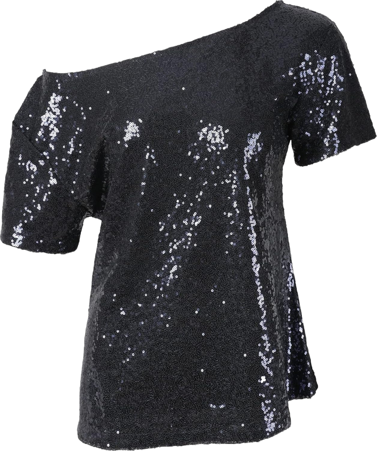 Women's One Shoulder Sequin Disco Shirt Short Sleeves Party Top