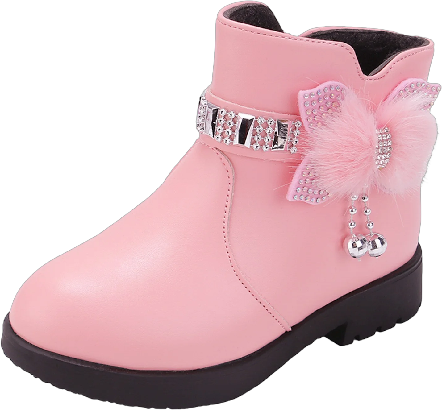 Ediodpoh Children Shoes Thick Heel Short Boots Warm Leather Boots Baby Bow Cute Cotton Shoes Warm Boots Girls' Shoes Pink 9.5