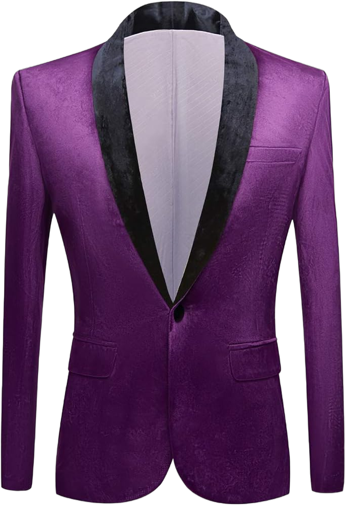 Mens Fashion Velvet Suit Jacket Slim Fit Blazers 48 Purple