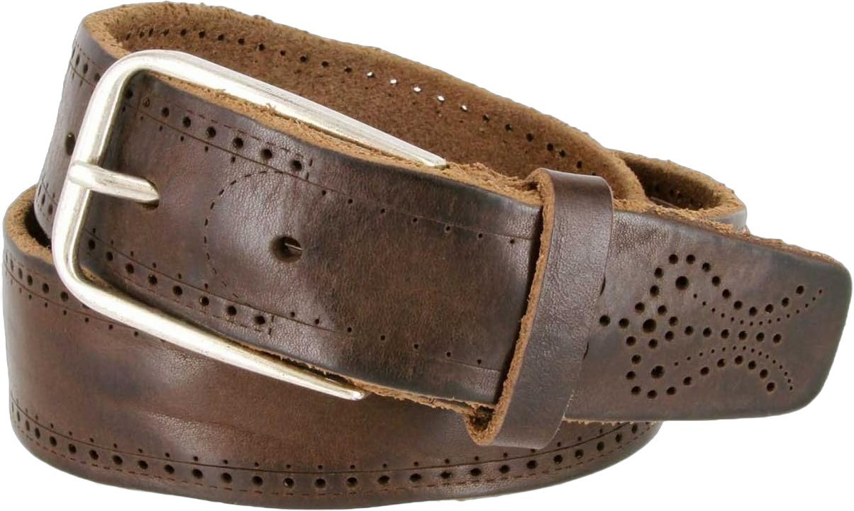 Tulliani Dot Dash Tooled Leather Belt Belt 1-3/8" (35mm) Wide for Men 38 Brown