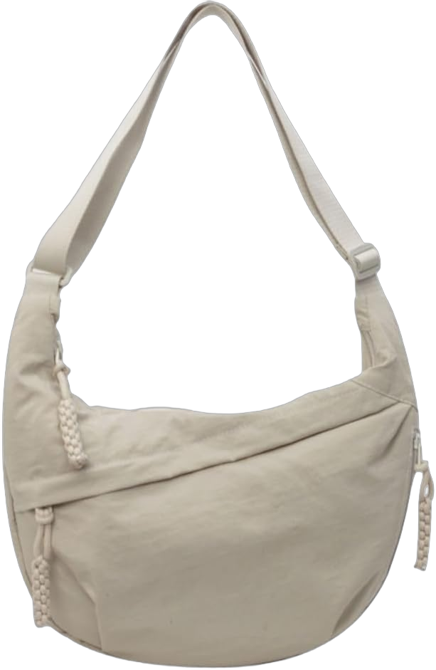 Nylon Crossbody Bags for Women, Trendy Medium Crescent Bag, Lightweight Woman Over Shoulder Purse with Zipper Beige