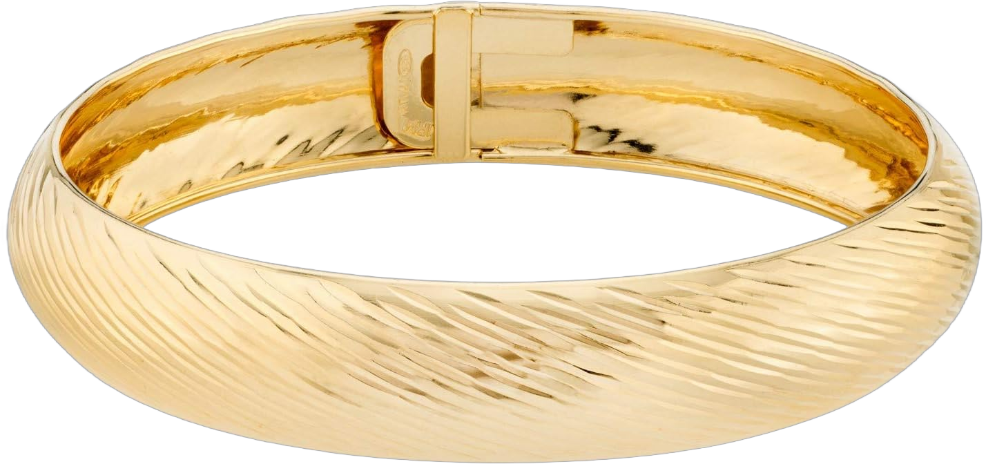 Miabella 925 Sterling Silver or 18Kt Yellow Gold Over Silver Italian Diamond-Cut Round Flexible Bangle Bracelet for Women 7.5 Inch Made in Italy (Yellow-Gold-Plated-Silver)