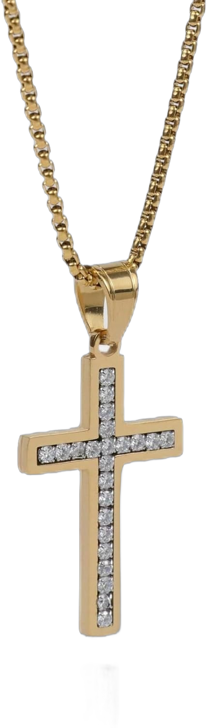 Mens Cross Necklaces Stainless Steel Cross Pendant Necklace Pave with Cubic Zirconia Women Diamond Crucifix Pendant with 22 Inches Box Chain GOLD