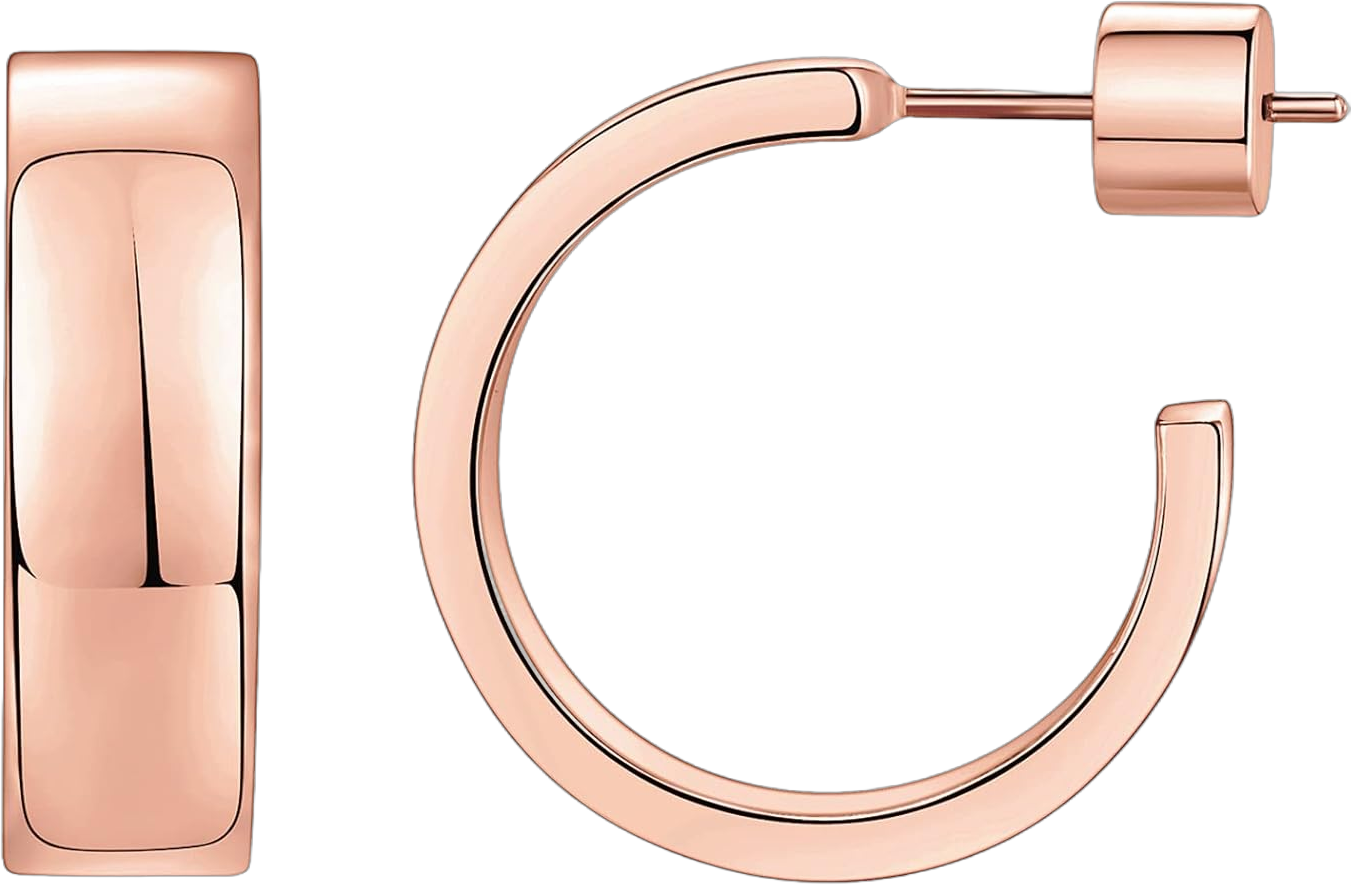 PAVOI 14K Gold Plated Thin Square Edge Open Hoop Earrings for Women | Trendy Lightweight Open Hoops 14 Millimeters Rose Gold