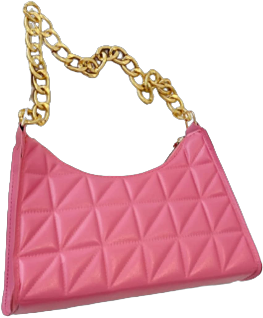 Women's Shoulder Bag Lattice Purse Metal Chain Handbag Female Solid Color Shopping Bag (Pink)