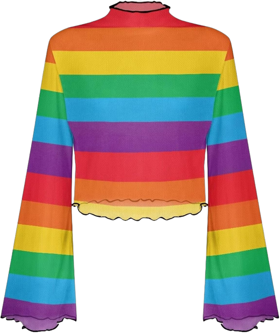 Biyejit Women's Bell Long Sleeve Crop Blouse Sheer Mesh Mock Neck Shirt Crop Tops Bodysuit Tops Size S-XL Small Rainbow Stripes