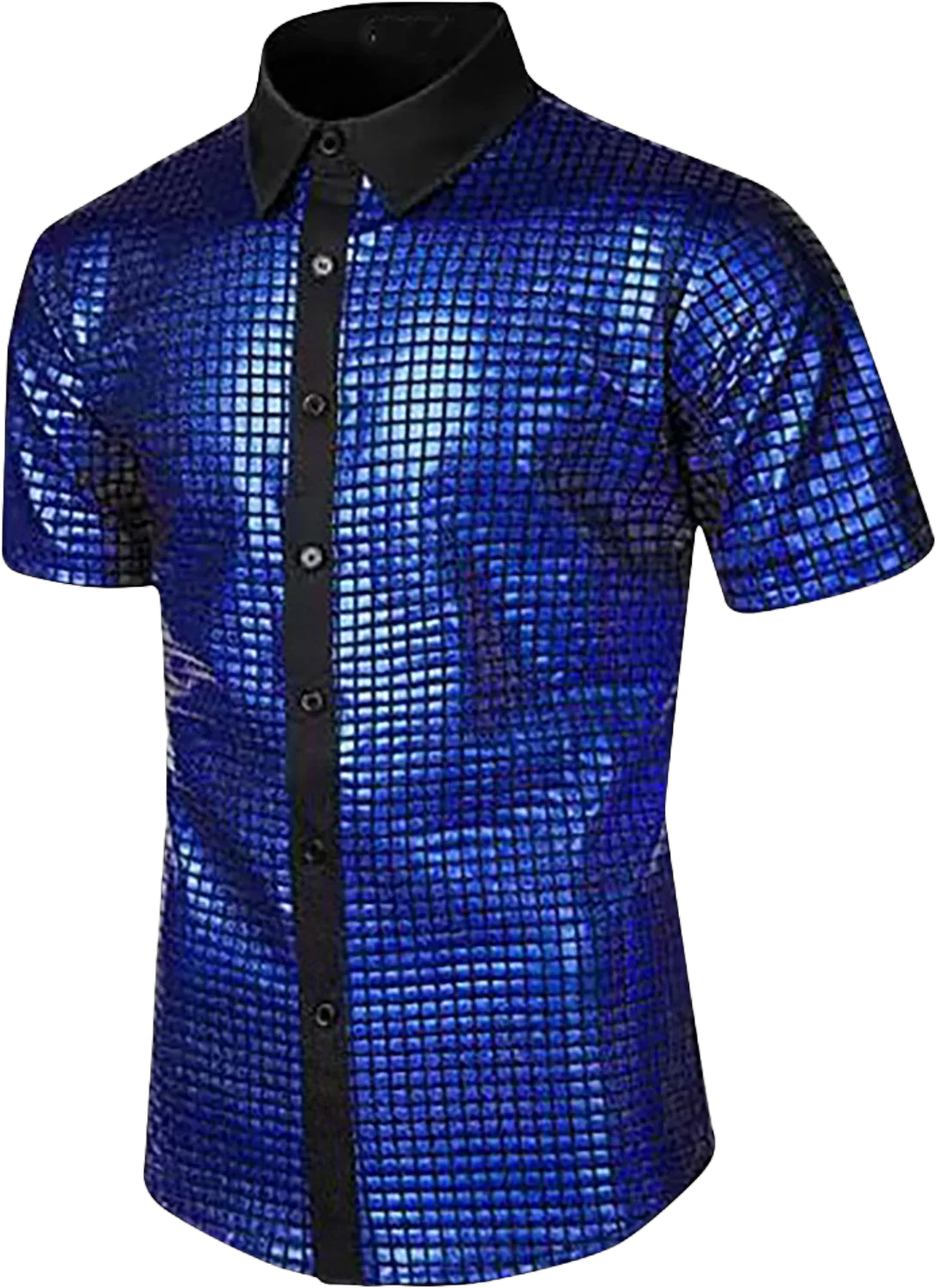 Dovford Men’s 70S Disco Shirts Button Down Sequin Shirt Short Sleeve Retro Metallic Nightclub Party Costume Shirt Tops 2024