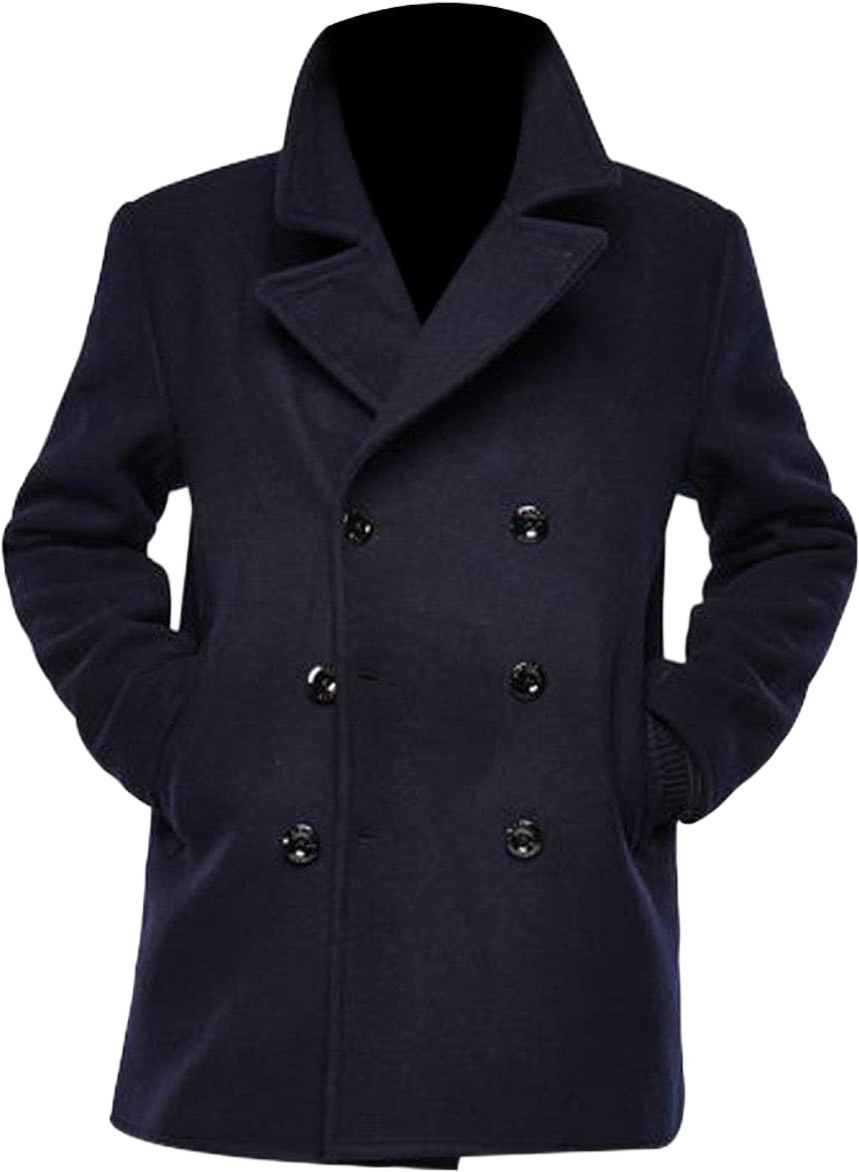 LP-FACON Mens Peacoat Winter Wool Jacket - Ryan Bingham Walker Stone Coat Black/Navy Blue XX-Large Blue