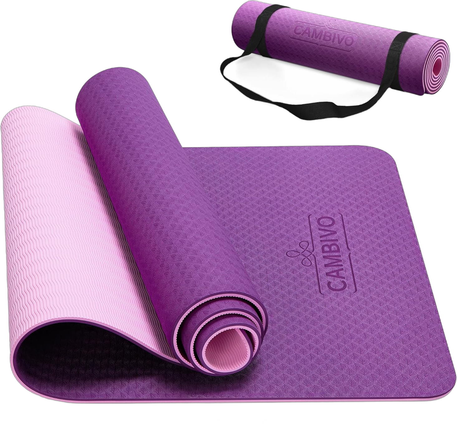 CAMBIVO Yoga Mat for Women Men Kids, 1/3 & 1/4 & 2/5 Inch Extra Thick Yoga Mat Non Slip, 72" x 24" TPE Yoga Mats, Workout Mat with Carrying Strap for Yoga, Pilates and Floor Exercises Purple+Pink 72*24*0.24 inch