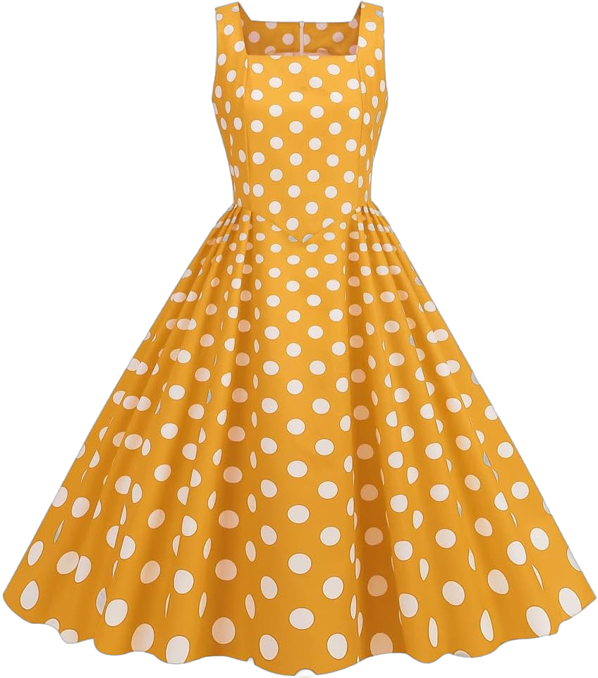 Women 50s 60s Vintage Polka Dot 1950s Cocktail Party Swing Dress Doll Collar Retro Audrey Hepburn Rockabilly Prom Dress XX-Large Yellow-square Neck