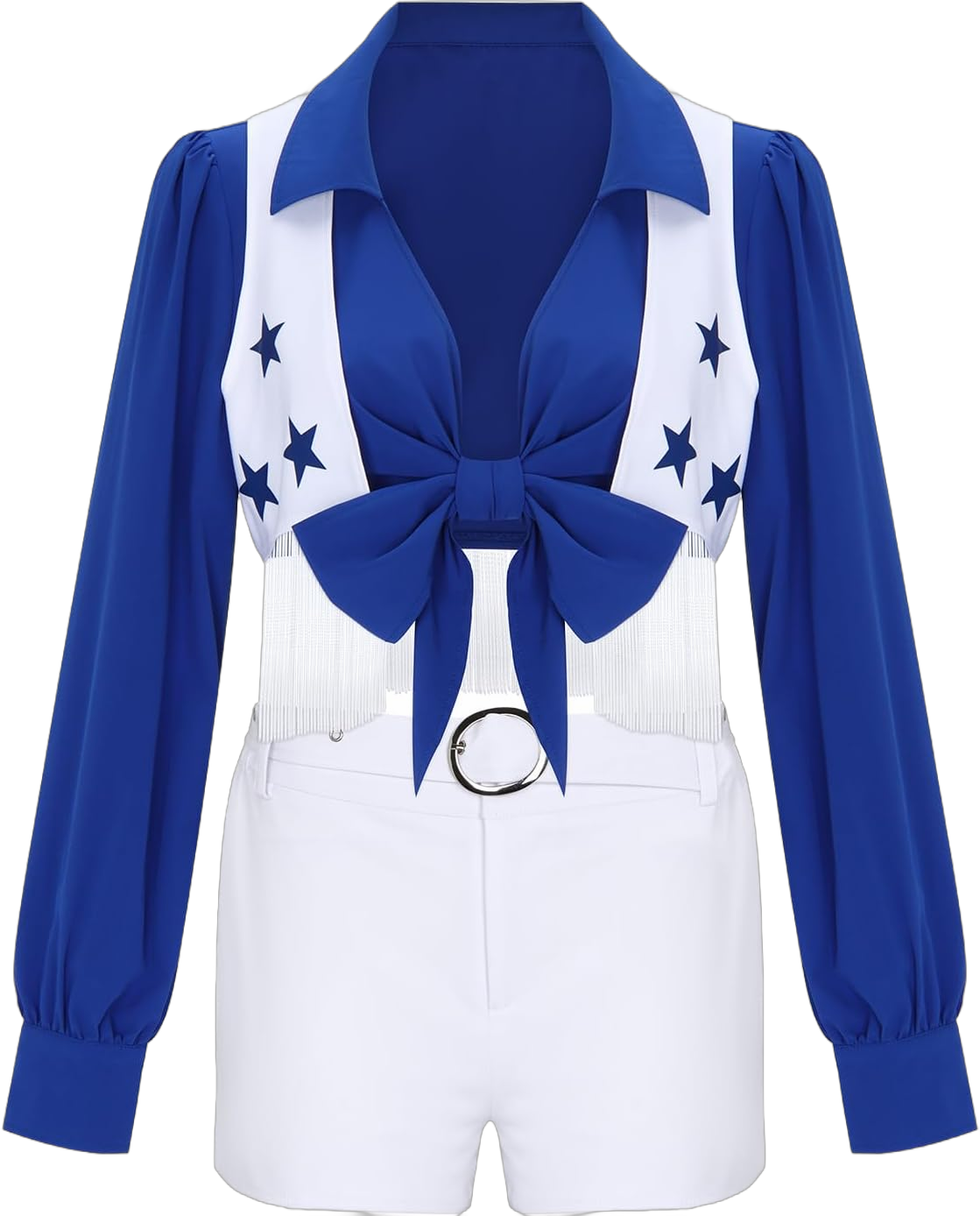 Womens Blue Star Cheerleading Uniform High School Cowboys Cheerleader Costume Sports Team Top Shorts Set Halloween Outfit XX-Large