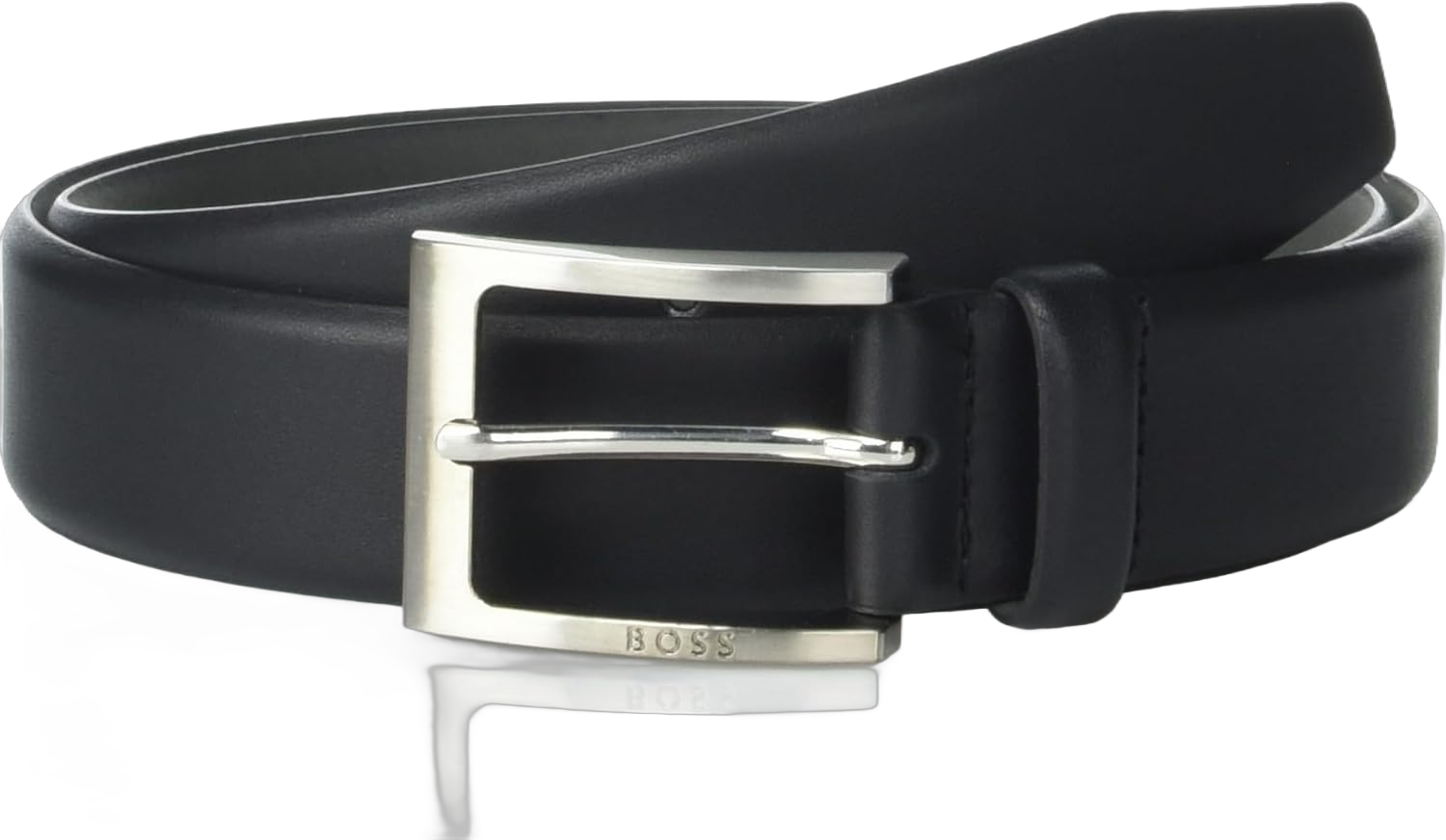 BOSS mens Tonal Logo Buckle Smooth Leather Belt 40 Black Storm