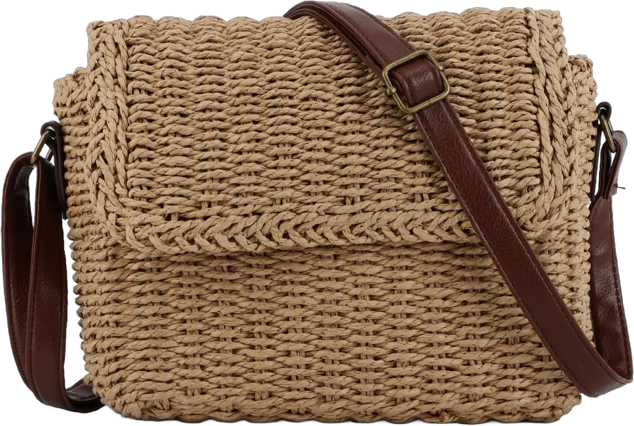 KUANG! Straw Bag for Women Summer Woven Beach Handbag Clutch Crossbody Shoulder Bags Khaki