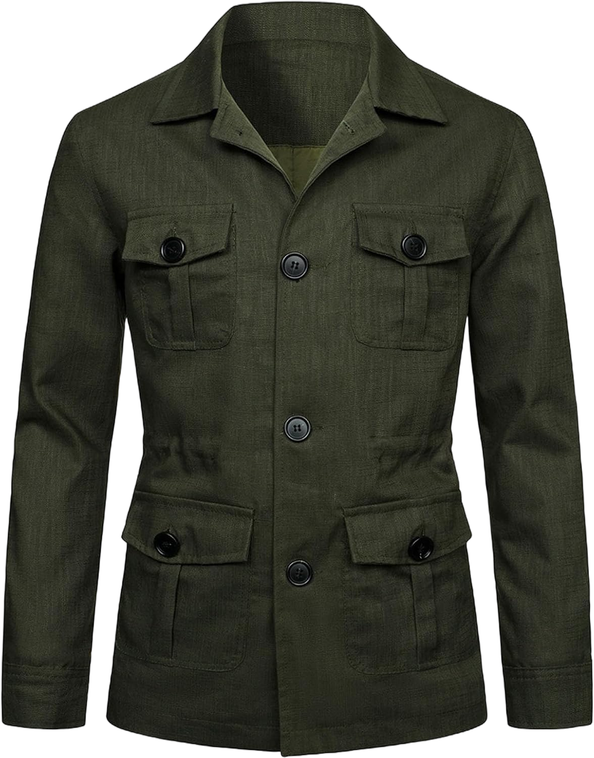 Mens Casual Linen Cargo Jackets Multi Pocket Utility Safari Jackets Lightweight Work Coats Button Down Overshirts Army Green 4X-Large