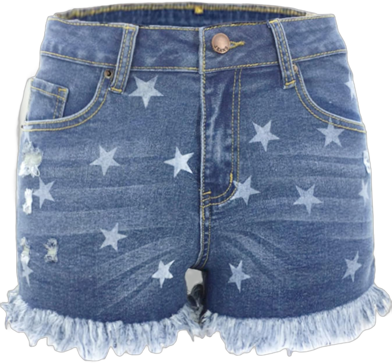 Women's Sexy Butt Lift Fraying Edges Stars Print Ripped Slim Stretch Denim Bermuda Shorts Jeans Light Blue US 16