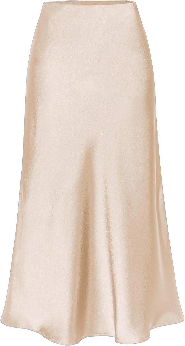 Midi Silk Skirt Women's Spring Summer Satin High Waist Side Split Ruffle A-line Long Skirts X-Large Beige