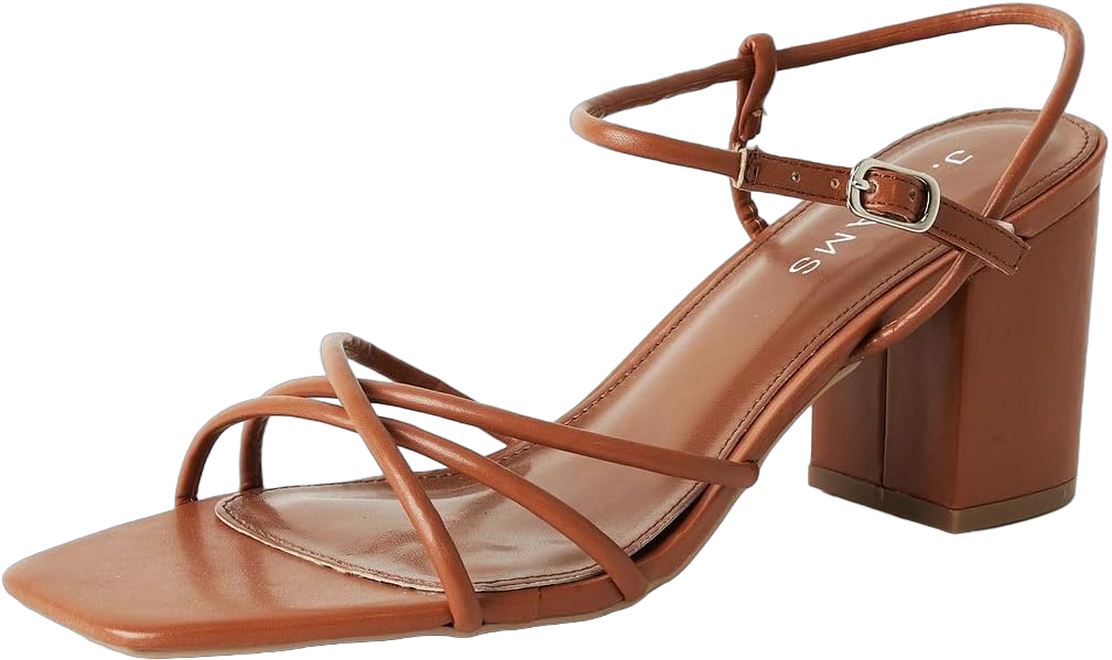 J. Adams Camila Sandals for Women - Square Open Toe Strappy Mid Block Heels 10 Tan Vegan Leather