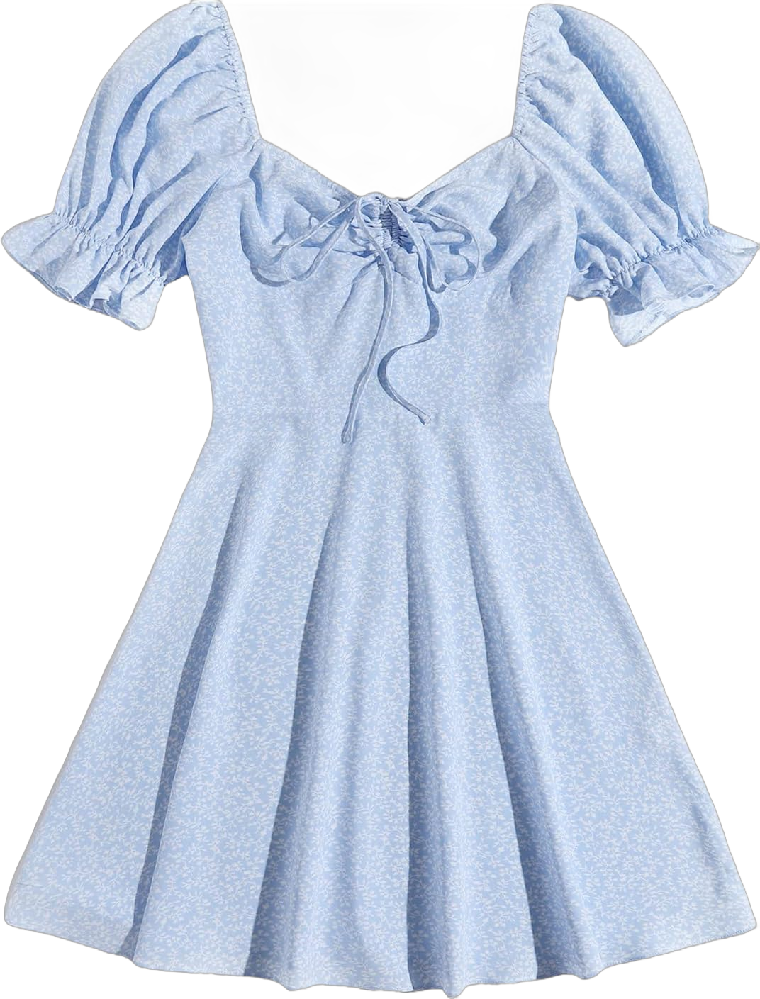 Floerns Women's Summer Drawstring Sweetheart Neck Puff Sleeve A Line Short Dress XX-Large Light Blue