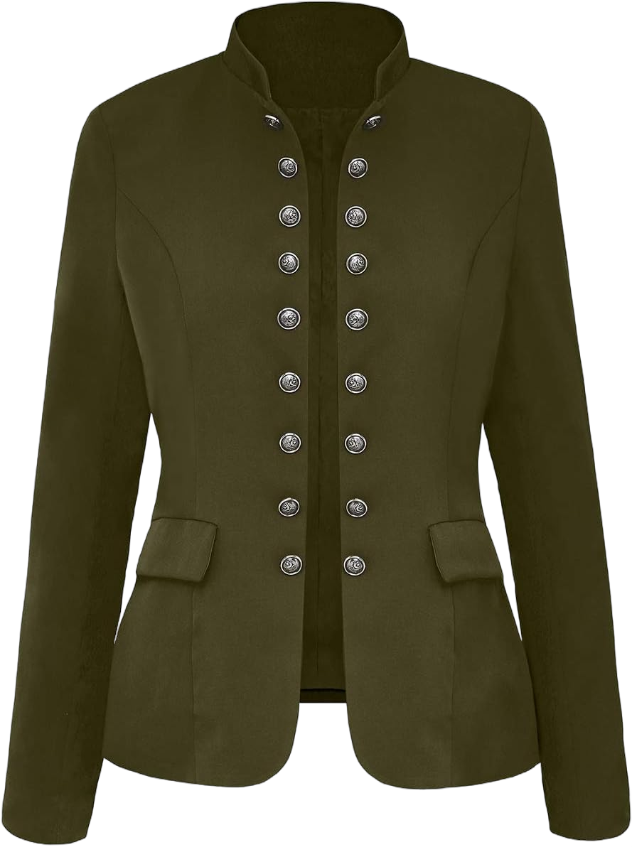 luvamia Women's Open Front Long Sleeves Work Blazer Casual Buttons Jacket Suit Small Army Green