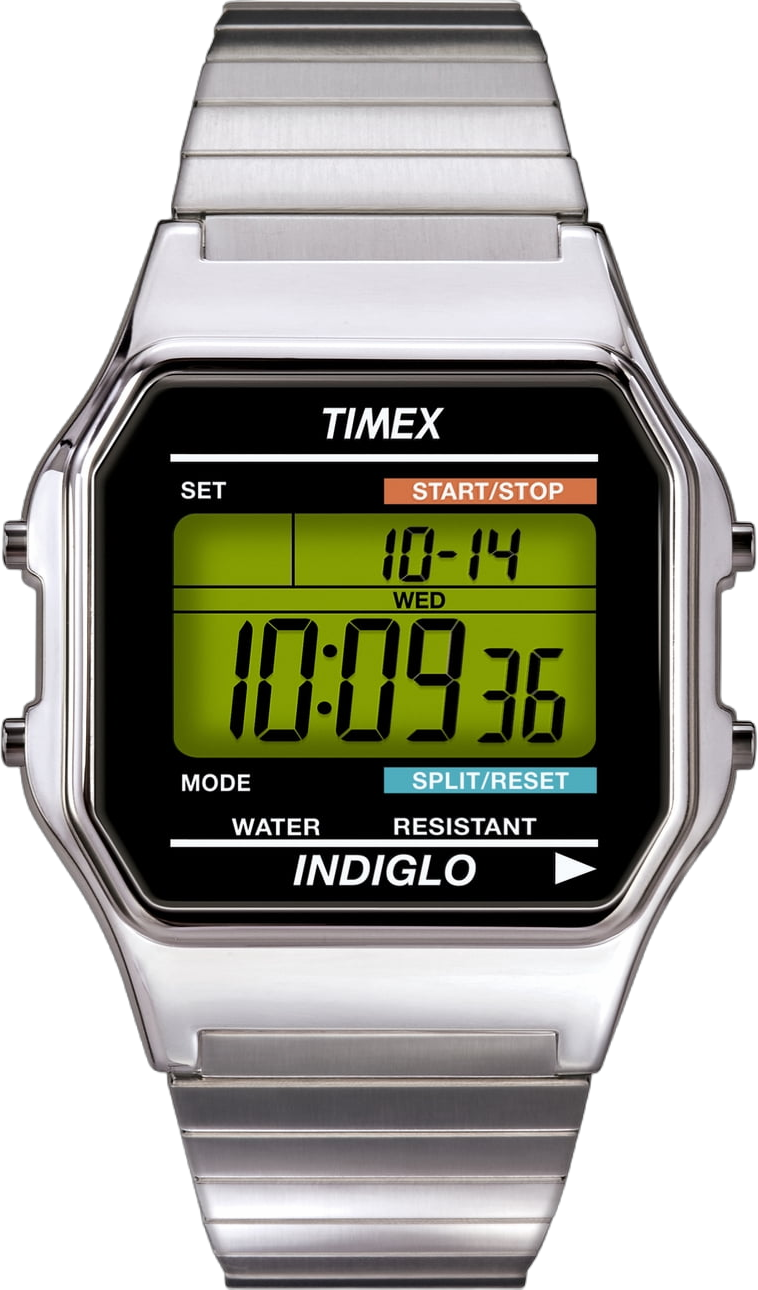 Timex Men's Classic Digital Silver-Tone 34mm Casual Watch, Extra-Long Expansion Band