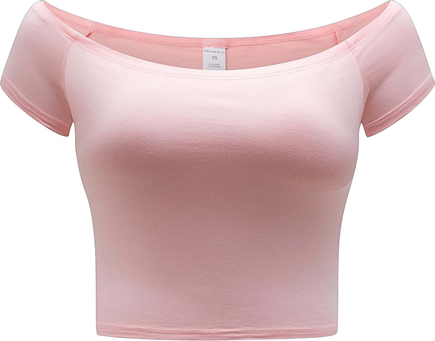 OThread & Co. Women's Off Shoulder Short Sleeve Crop Top Comfy Basic Stretch Layer Shirt Large Peach Pink