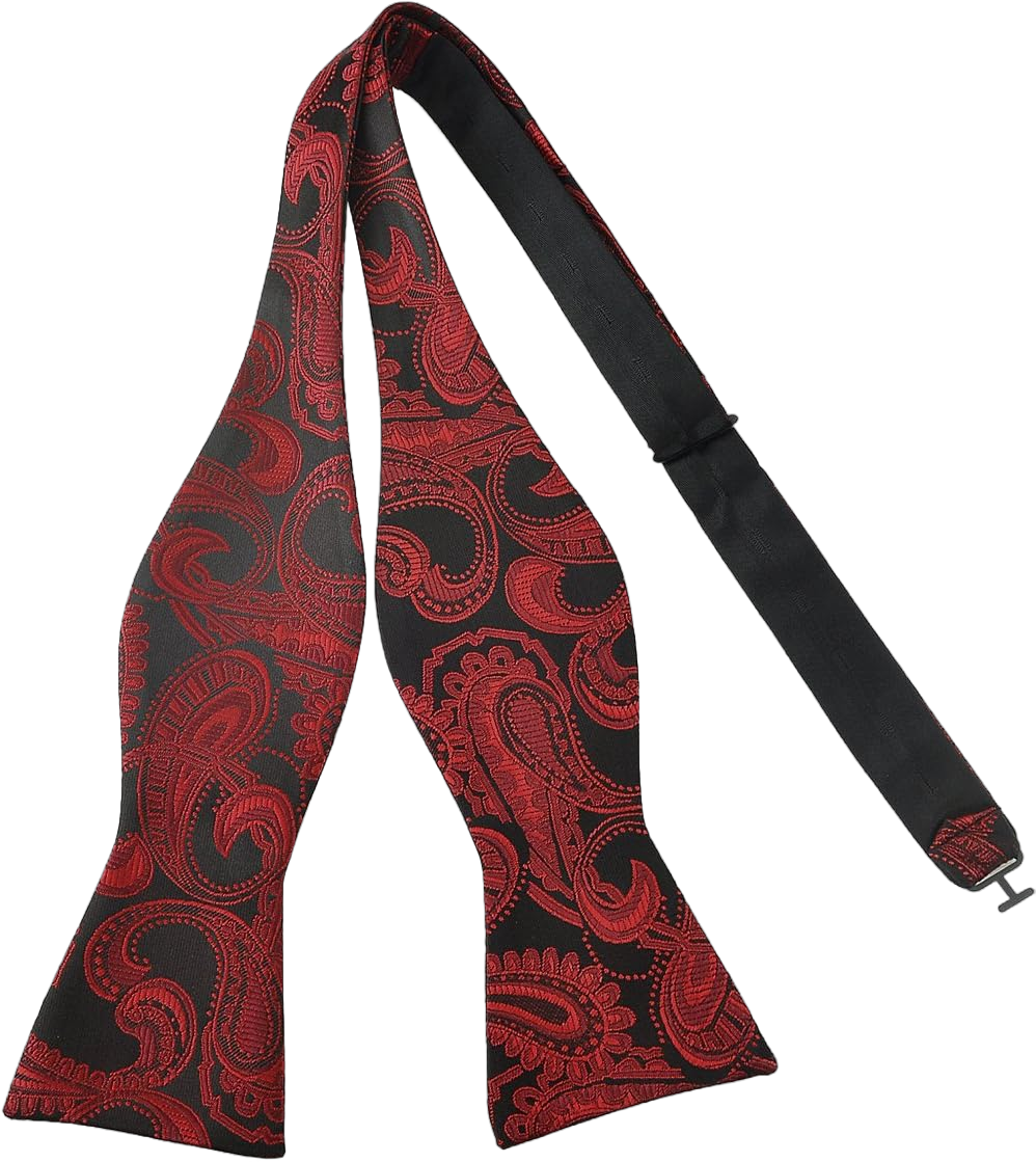 PenSee Mens Self Bow Tie Classic Paisley Woven Silk Bow Ties Black & Red Paisley