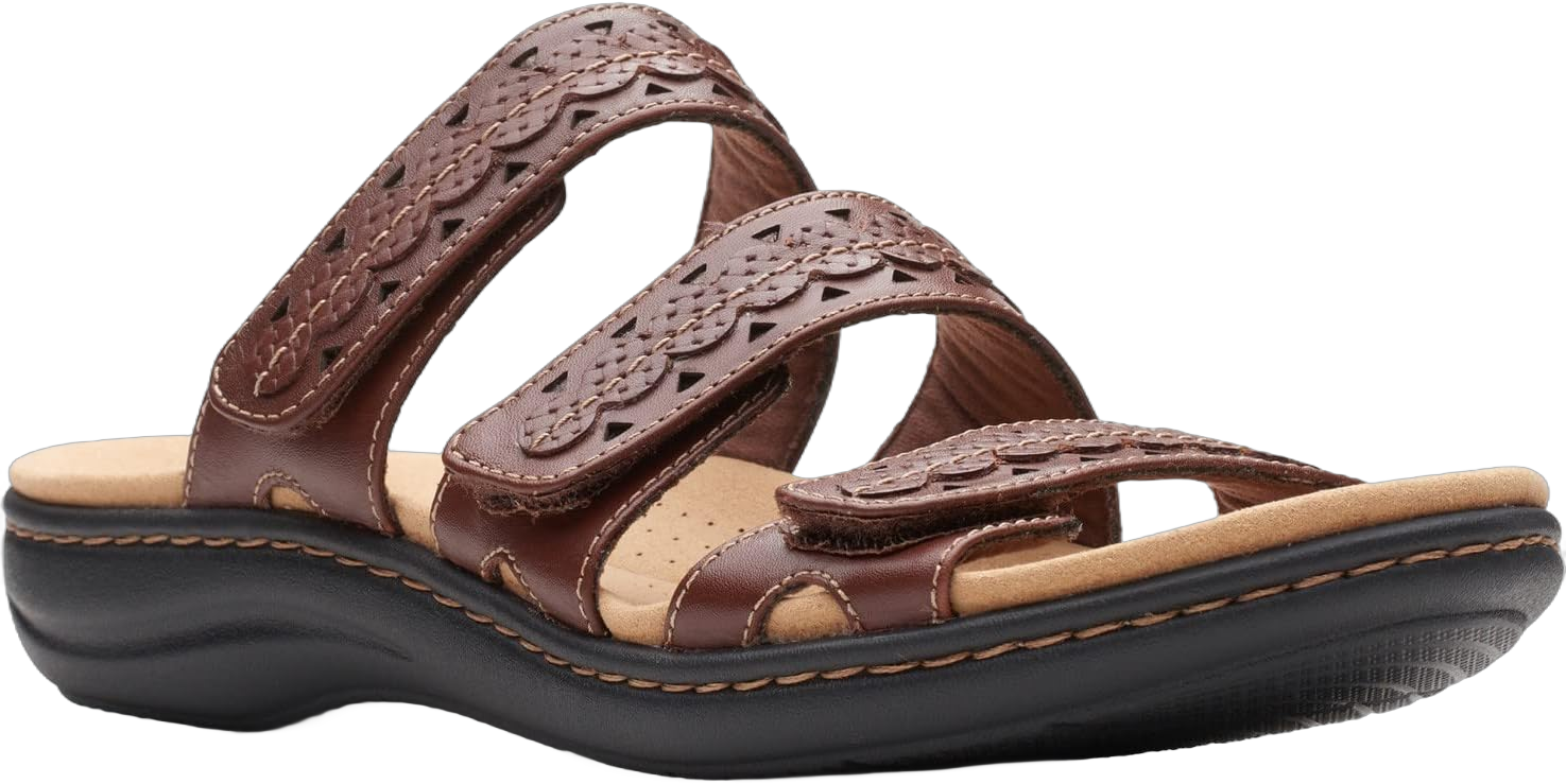 Clarks Women's Laurieann Cove Sandal 9 Wide Dark Tan Leather