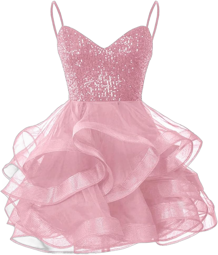 Women's Sequin Homecoming Dress Layered Spaghetti Strap Tulle Mini Dresses Short Formal Evening Gown Pink Customize