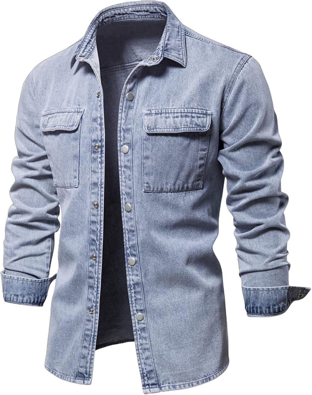 chouyatou Men's Casual Long Sleeve Button Up Cowboy Weatern Distressed Denim Work Shirt Medium Light Blue