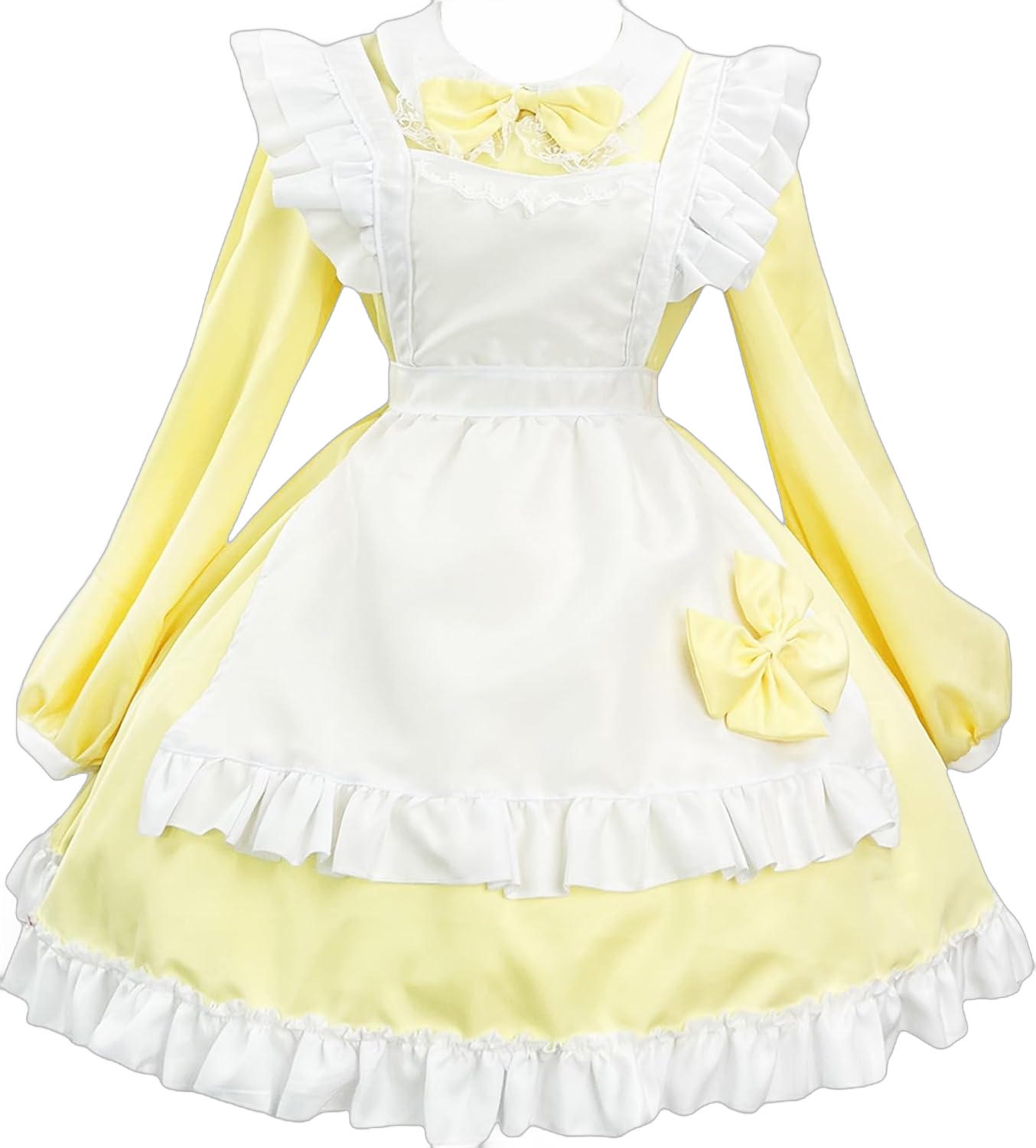 Yejue Japanese Girls Cute Black White Long Sleeves Maid Coffee Bubble Dress Lolita Skirt Apron Halloween Cosplay Costume 5X-Large Yellow Female