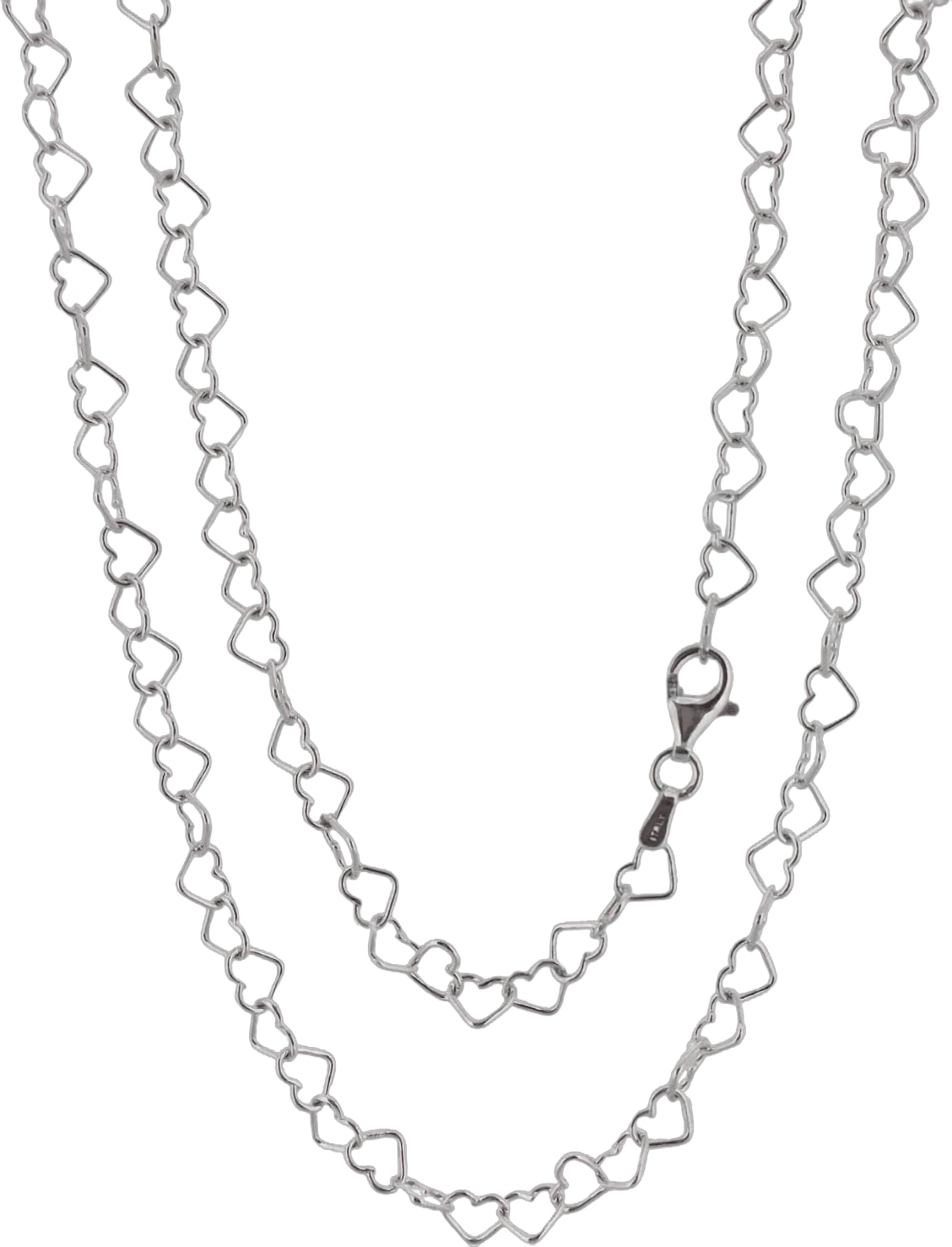 Classic Women's Silver Chain Necklace Italian Made Fashion Silver HEART Links Chain Length 16” 18” 19” 20” 21” 22” 24 In 21 In