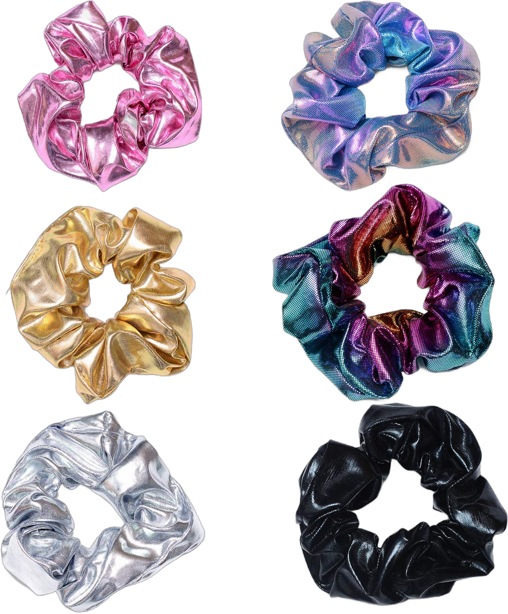 Shiny Scrunchies Metallic Tone Hair Bands Elastic Hair Ties Set Glitter Ponytail Holder Soft Scrunchy for Women(6 Pack Hair Scrunchies)