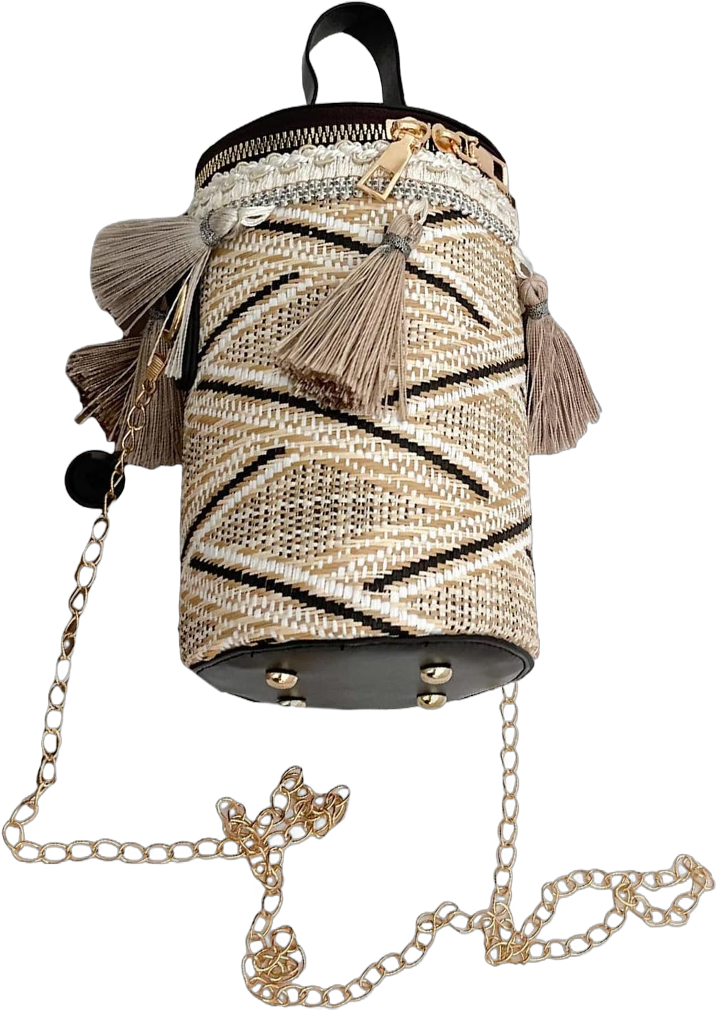 GORGLITTER Women's Straw Fringe Bucket Rattan Purse Small Tote Shoulder Handbag Tassel Cross-body Bag Multicolor One-Size