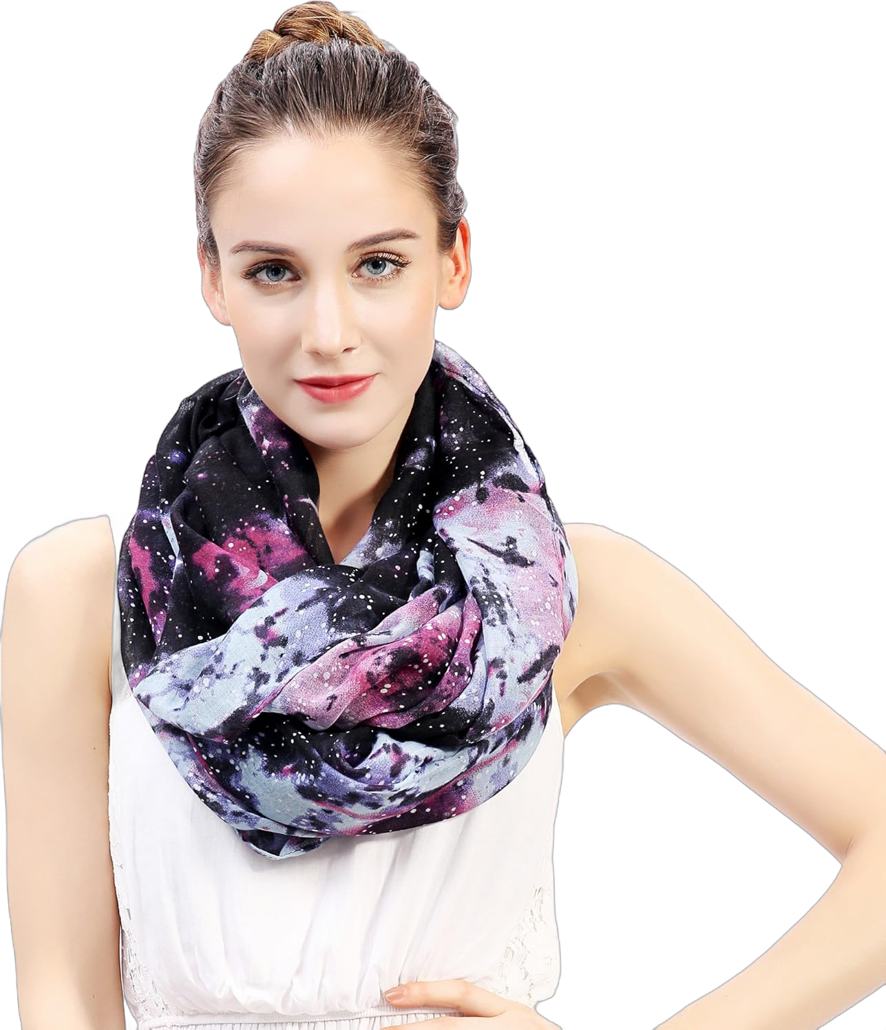 Lina & Lily Universe Galaxy Print Women's Infinity Scarf Lightweight Blue, Black, Purple