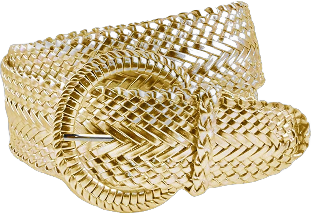 Women's Fashion Web Woven Braid Faux Leather Metallic Wide Belt Medium Gold