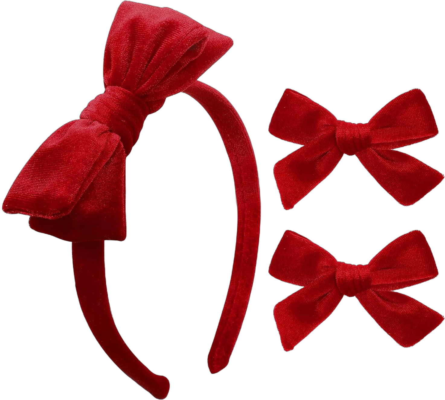 DEEKA Red Velvet Bow Headband & 2 Pcs Velvet Hair Bows Set Velvet Uniform Hair Accessories Hair Band for Little Toddler School Girls -Red