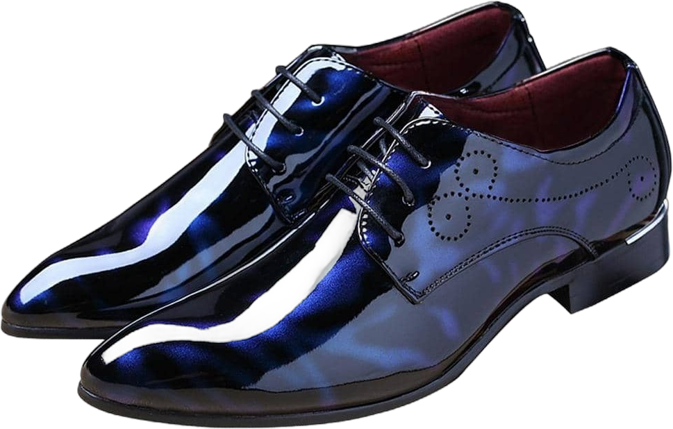 Men Oxford Dress Shoes Brogue Floral Patent Leather Casual Formal Wedding Derby Shoes