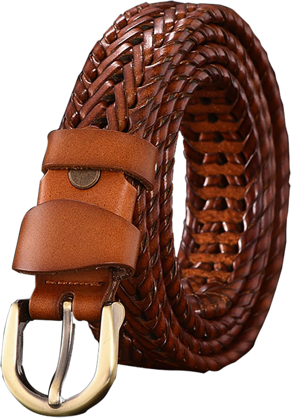 Womens Braided Leather Belt 1 inch Woven Belts for Women Ladies Girls Casual Belt for Jeans Dress Golf Brown 100CM