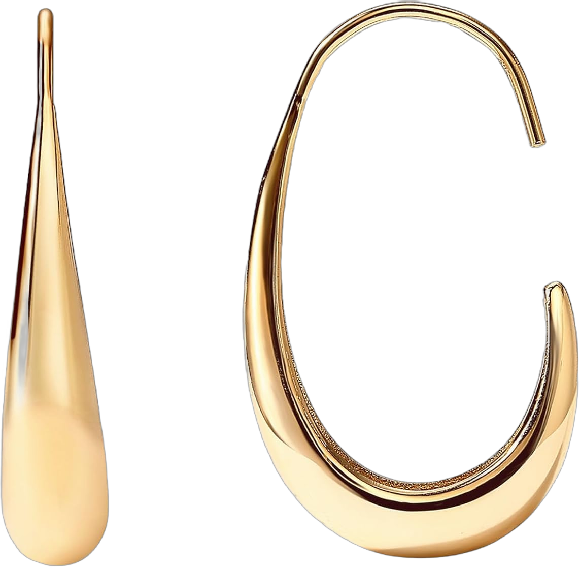 PAVOI 14K Gold Plated 925 Sterling Silver Post Lightweight Teardrop Hoop Earrings for Women | Small Oval Pull-Through Statement Earrings Yellow Gold